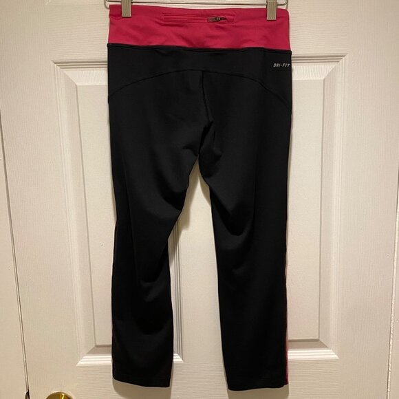 Nike Dri-Fit Red & Black Elastic Drawstring Waist Athletic Crop Leggings Size S - Picture 3 of 8